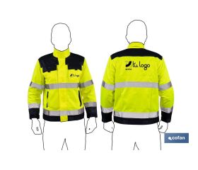 CHAQUETA DE ALTA VISIBILIDAD MODELO VEGA AMARILLA Y AZUL MARINO TALLA S